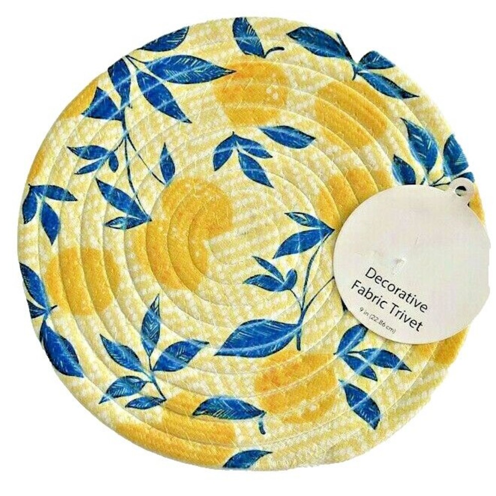 Lemons Braided Heat Resistant Trivet 9" Round Hot Pad Chenille Summer House